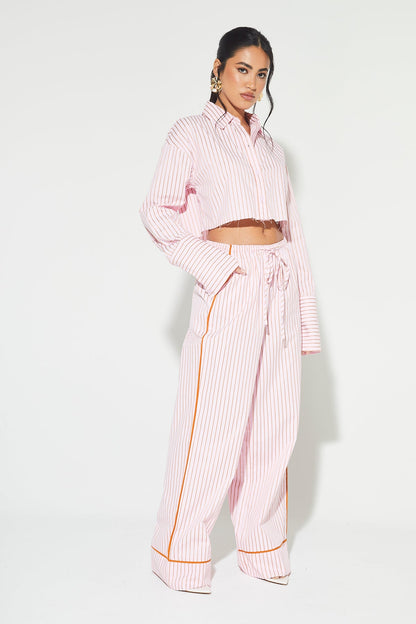 MADDI - Pink Stripe Wide Leg Trousers