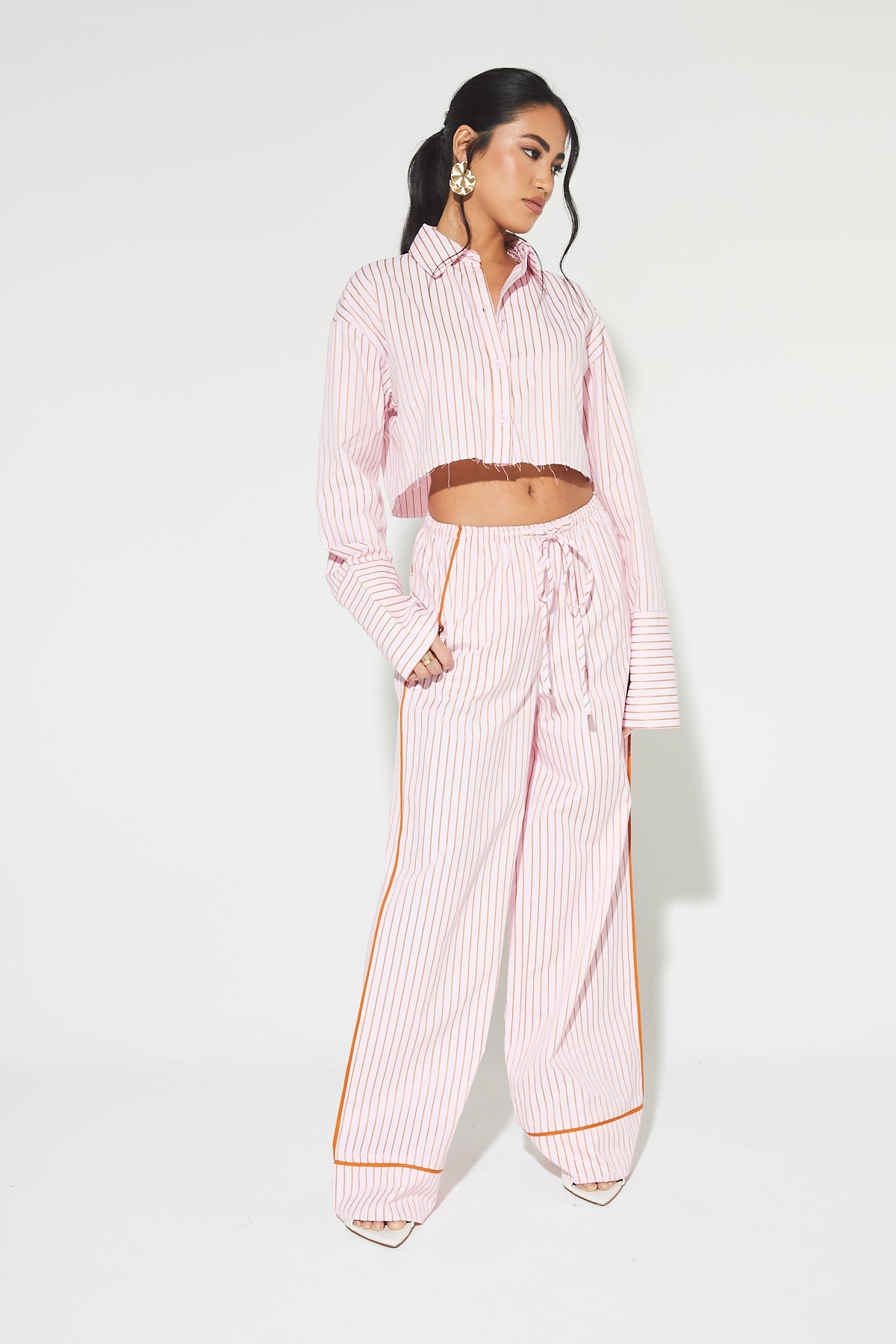 MADDI - Pink Stripe Wide Leg Trousers